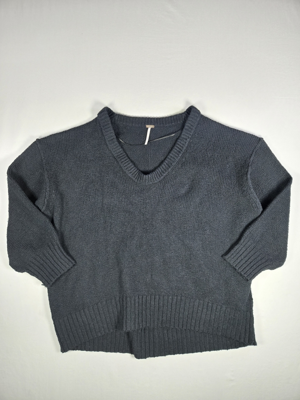 Free People Brookside Tunic Sweater Black V-Neck Oversized Boho Knit Medium